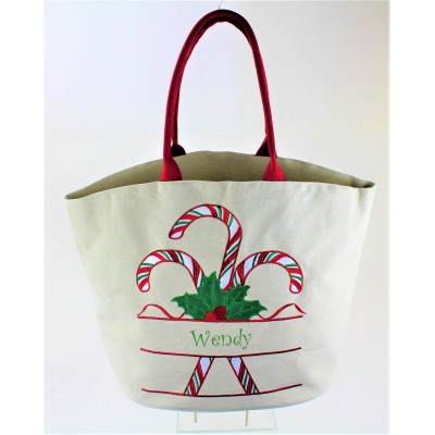 9208 - CANDY CANES CHRISTMAS CANVAS TOTE